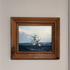 Vintage ship boat painting 14 x 12”